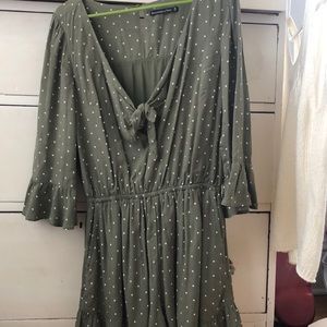 Olive green and white polka dot romper!